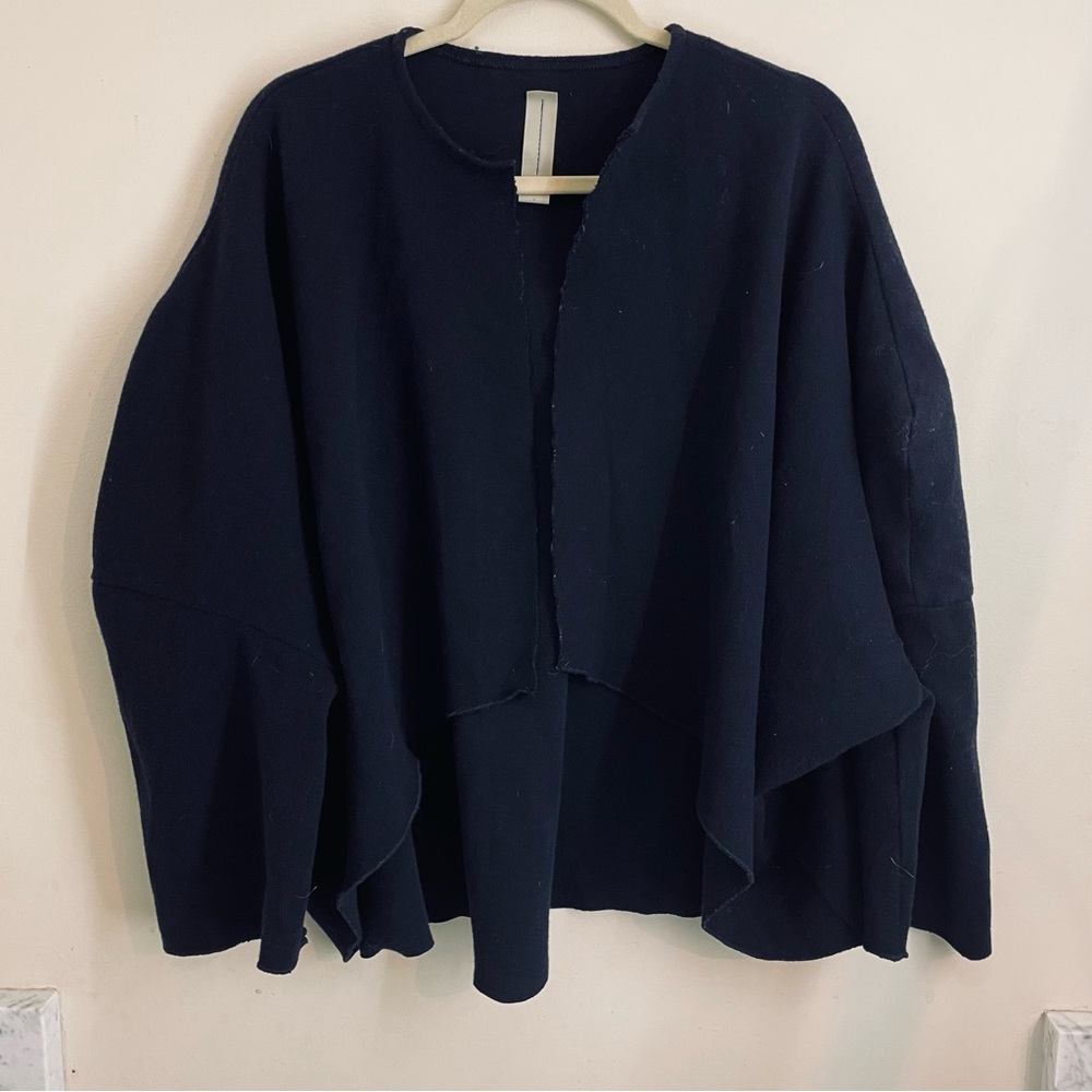 Carla Pontes Oversized Open Front Wool Wrap Cardigan Coat Navy One Size